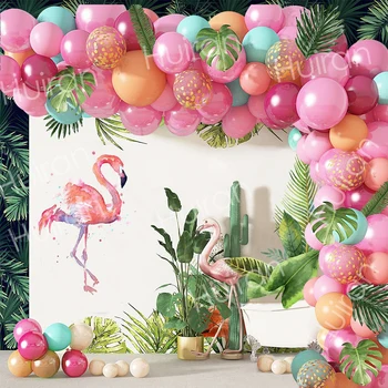 Розово Фламинго Балон Венец Арка Комплект Тропически Хавайски Декор За Парти Балон Годишният Френски Декор За Парти Балон Верига Детски Душ