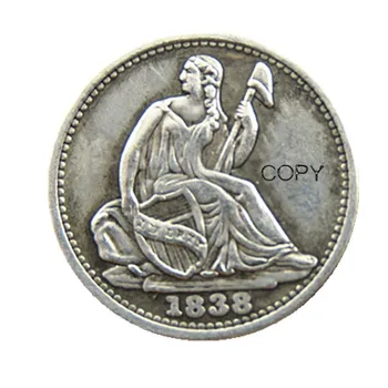 САЩ 1838-O Liberty Седнала монета в половин цент без звезди (Обикновен strike) и Копирни монети