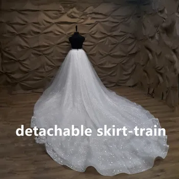 сватбена свалящ пола с дължина 350 см, отзад-струята, сватбената пола, лъскава фатиновая пола, Блестящо сватбена рокля с подвижна влак