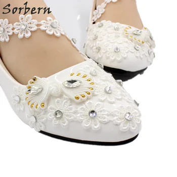 Сватбени обувки на плоска подметка с Цветя Аппликацией Sorbern, бели сватбени обувки на равна подметка, Украсена с Перли, сватбени обувки на равна подметка, Китайски Възел, Дамски Цветни Обувки