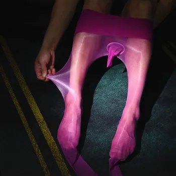 Секси Мъжки Чорапи Супер Блестящ Гланц 360 Безшевни 1D Ультратонкая Обвивка За Мъжката Дамски Еластичен Чорапогащник С Отворено Промежностью За Отслабване