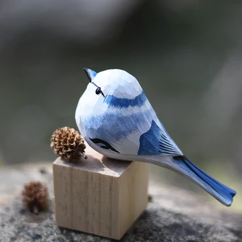 Сиво-сини цици ръчна изработка дърворезба Лазурни гърди декорация синьо-бели дебели птици, декорация на къщи от масивно дърво занаяти