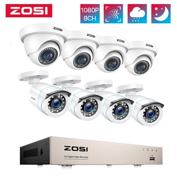 Система от камери за сигурност ZOSI H. 265 + 5MP Lite 8-канален HD-TVI DVR Рекордер 8 бр. Комплект камери за видеонаблюдение 1080P HD за външно наблюдение