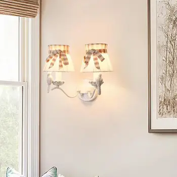 Скандинавски стил кънтри плат стенни лампи спалня нощна лампа хол стенни аплици кабинет творчески преминаване стълбище Led Светлина