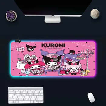 Сладък Kuromi RGB Pc Gamer Клавиатура, Подложка За Мишка, Подложка За Мишка, LED Светлинен Подложки За Мишки Гума Компютърни Игри Подложка За Мишка