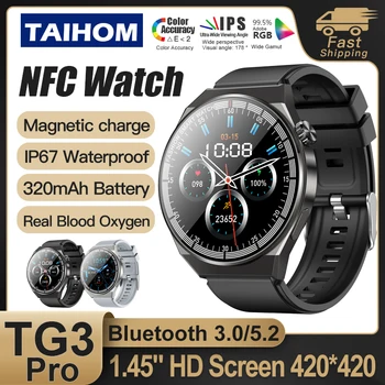 Смарт Часовници за Мъже в tg3 Pro NFC 1,45 Инча Сърдечната Честота Кръвно Налягане Кислород Bluetooth Предизвикателство Музика Водоустойчив IP67 Дистанционно Управление