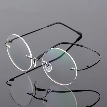 Стив Джобс Звезден Стил Сгъваеми Ультралегкие Титанов Очила Без Рамки С Ефект На Паметта, Кръгли Очила За Късогледство, Оптични Очила В Рамки, Мъжки Слънчеви Очила