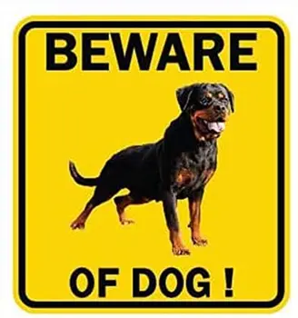 Стикер Пазете се от Кучета Ротвайлер Жълт Знак Символ на Лого Изображението Предупреждение Предупреждение безопасността на Сигурността за Оградата, Стената на Дома Къща с Градина