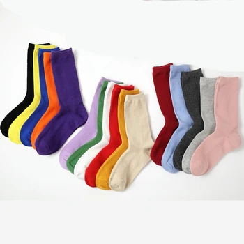 Стилна дълга високи чорапи, Пъстри Дамски Памучни разтеглив Зимни чорапи 16 Цвята за една дама момичета модерен Сватбен Подарък Harajuku