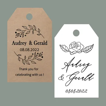 Тагове за хартия Kraft 100 PCS обичай, Етикети за подаръци сватбени услуги Tag-Yor текстово името на лого Щанцовани Етикети персонални