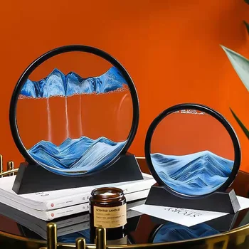 Творчески Течен движещ Се Пясък Художествена Картина Кръгло Стъкло 3D Дълбоководно Пясъчен Пейзаж В Движение Дисплей Тече Пясък Рамка за Картина