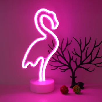 Творчески Ярко Розово Неон led нощни Лампи с Фламинго, се Захранва от Батерия и USB-конектор, Неонова реклама, Вечерни Украса за Дома, Спални, Светлини