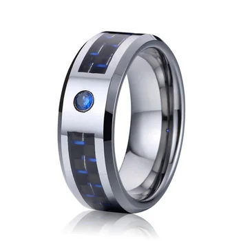 уникални пръстени от волфрамов карбид, мъжки бижута, годежен пръстен, чифт пръстени за жени, синьо въглеродни влакна, cz камък, подарък за годишнина