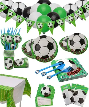 Футболни Футболен Рожден Ден Украса На Футболна Тема За Еднократна Употреба Празнична Прибори Рожден Ден Декор Децата Момче Футболно Парти