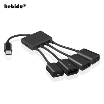 Хъб kebidu Type C 4 порта USB 2.0, Хъб с няколко OTG порта, 4 порта Type-C, USB-хъб за зареждане, Кабел 19 СМ, Адаптер Конектор