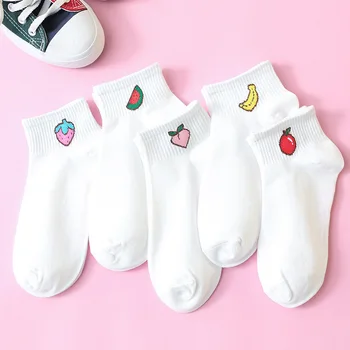 Цветни плодове Невидими Къси Дамски Пот летни удобни памучни дамски чорапи-лодка за момичета, ниски дамски чорапи по щиколотку, 1 чифт = 2 елемента ws194