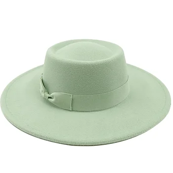 Цена на едро Фетровая шапка зимна кръгла вдлъбната изпъкнала повърхност с плосък покрив модни мъжки и дамски фетровая джаз шапка Fedora шапка женс