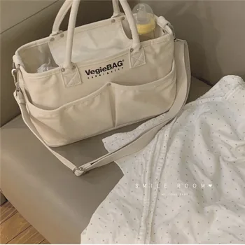 Чанта за Памперси MILANCEL, Холщовая Чанта с велкро, Однотонная чанта за мама и бебе, Модни Чанти За Памперси с Каишка През рамо