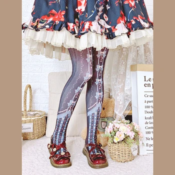 Чорапи в стил Лолита, дамски летни и есенни 120D Кадифени чорапи Patyhose с принтом 