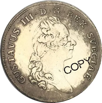 Швеция 1 Риксдалер Густав III 1781 OL IR D Сребърен Копирни Монета с мед покритие Възпоменателни МОНЕТИ